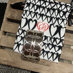 Brighton Great Shape Christo NYC wide silver swirly cuff brown leather bracelet